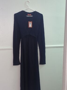 Navy Blue Altuzarra Long Sleeve Maxi Dress with Layered Bodice